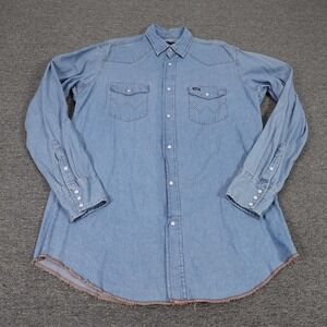 Wrangler Shirt Mens LT Blue Denim Western Snap Front Long Sleeve Tall Casual